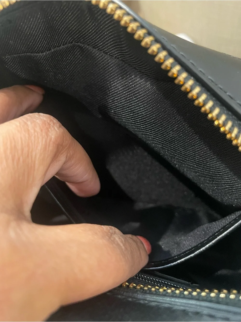Coach Black Embossed Leather Camera Crossbody with Gold Chain